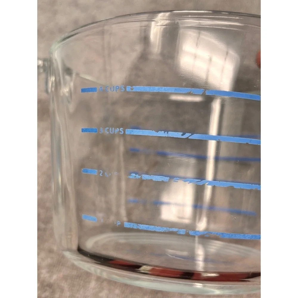 Pyrex Measuring Cup M-320 4 Cup 1 Quart Clear Blue Good Vintage USA Glass